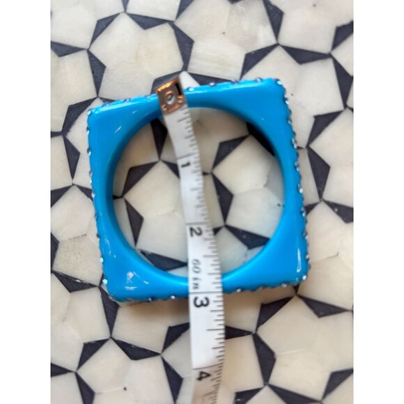 Vintage Blue Rhinestone Square Bangle Bracelet - Picture 6 of 6